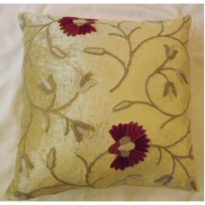 Crewel Pillow Sham Random Flowers Bright Hay Gold Cotton Viscose Velvet