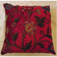Crewel Pillow Sham Tree of Life Bright Red Cotton Viscose Velvet