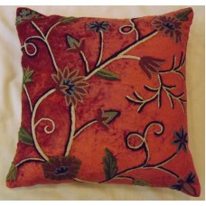 Crewel Pillow Sham Susan Bright Terracotta Cotton Viscose Velvet