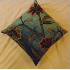 Crewel Pillow Sham Shalimar Bright Turquoise Cotton Viscose Velvet