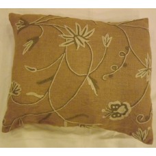 Crewel Pillow Sham Butterfly White and Green on Natural Brown Jute