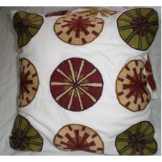 Crewel Pillow Spinners Multi color on Off White Cotton Duck