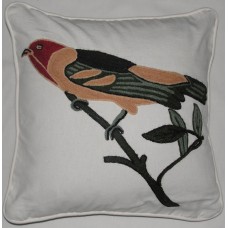 Crewel Pillow Sparrow Multicolor on White Cotton Duck