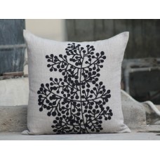 Crewel Pillow Stems of life Black on Grey Cotton Duck