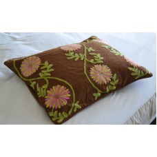 Crewel Pillow Sunflower Vine Cocoa Cotton Duck 