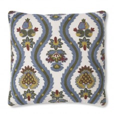 Crewel Pillow Suzani Fruits Blues on Off White Cotton Duck