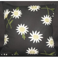 Crewel Pillow Sunflower Black Cotton