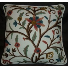 Crewel Pillow Tree of Life Multi Color on White 