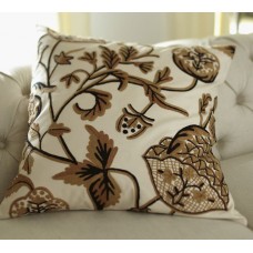 Crewel Pillow Tree of life New Brown on White Cotton Duck
