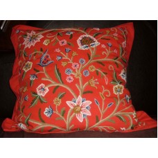 Crewel Pillow Tree of Life Exotic Red Cotton Velvet