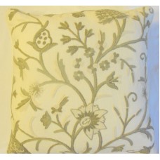 Crewel Pillow Tree of Life Neutrals on Creamy White Linen