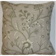 Crewel Pillow Tree of Life Neutrals on Natural Brown Club Linen