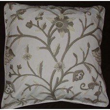 Crewel Pillow Tree of Life Neutrals on White Cotton Duck