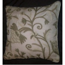 Crewel Pillow Tree of Life Neutrals on White Organza