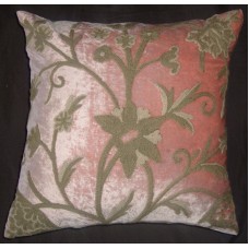 Crewel Pillow Tree of Life Pink Rayon Velvet