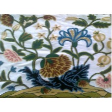 Crewel Pillow Wild lilies Forest Colors on off White Cotton Duck