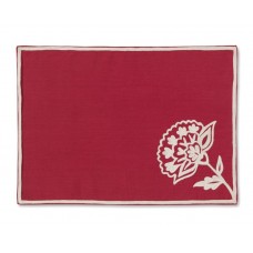 Crewel Place Mats Holiday  White on Red Cotton Duck