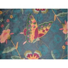 Crewel Rug Butterfly on Flowers Blue Chain Stitched Wool Rug