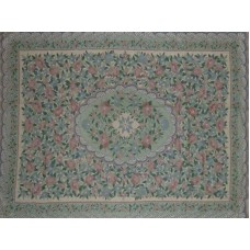 Crewel Rug Decorated Flowers Pastels Multi Chain Stitched Wool Rug
