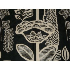 Crewel Rug Flowers in the Dark Black and White Chain Stitched Wool Rug