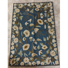 Crewel Rug Grapes Royal Blue Chain Stitched Wool Rug