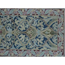 Crewel Rug Hour Glass Blue Chain Stitched Wool Rug