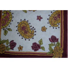 Crewel Rug Paisley Floral Vine Chain Stitched Wool Rug