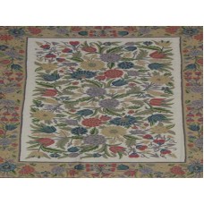 Crewel Rug Pastel Flowers Multi Chain Stitched Wool Rug