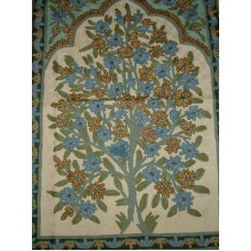 Crewel Rug Pathway Blue Chain Stitched Wool Rug
