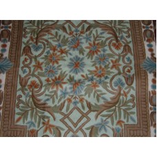 Crewel Rug Pool of Flowers Brown Chain Stitched Wool Rug