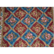 Crewel Rug Rouheen Red and Blue Chain Stitched Wool Rug