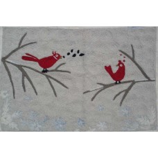 Crewel Rug Talking Birdies Red on Grey Chain Stitched Wool Rug