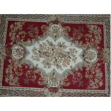 Crewel Rug Tuscany Red Chain Stitched Wool Rug