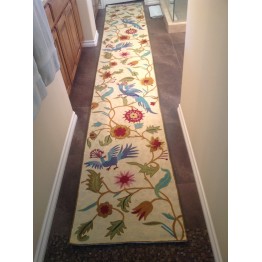 Crewel Rug Mantadia Cream Chain Stitched Wool Runner13.5'x2'