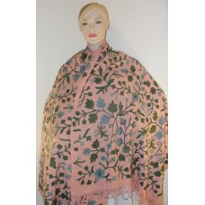 Crewel Shawl Kasan Green on Haute Pink Wool