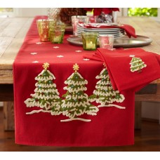 Crewel Table Runner Christmas Tree Multi Cotton Duck