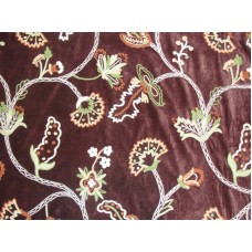 Crewel fabric Mandevilla Chocolate Brown Cotton Velvet