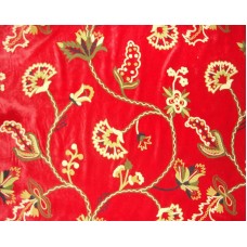 Crewel fabric Mandevilla Red Cotton Velvet
