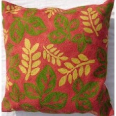 Crewel pillow Leaves Red Cotton Duck