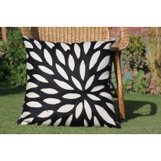 Crewel pillow Petal Rays White on Black Cotton Duck