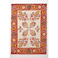 Crewel Rug Delfina Red Chain Stitched Wool Rug