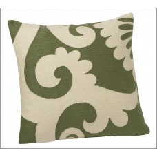 Crewel Pillow Graphic White on Sea Green Cotton Duck