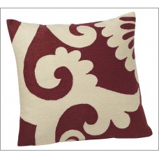 Crewel Pillow Graphic White on Red Cotton Duck (20X20)