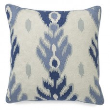 Crewel Pillow Ikat Blue Cotton Duck