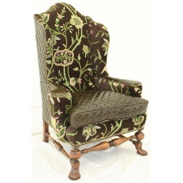 Crewel Lotus Black Nocturn Velvet Upholstered  Wing Chair