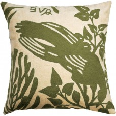 Crewel Pillow Natura Dark Olive Green Cotton Duck