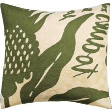 Crewel Pillow Natura Dark Olive Green Cotton Duck