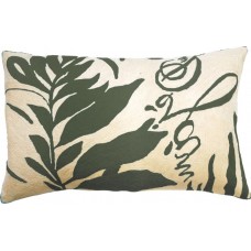 Crewel Pillow Natura White on Dark Green Crewel Pillow -13x20