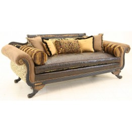 Crewel Bloom Black Cotton Velvet Upholstered Leather Settee