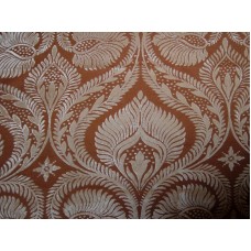 Crewel Fabric Peacock Silver on Rust Brasso Velvet